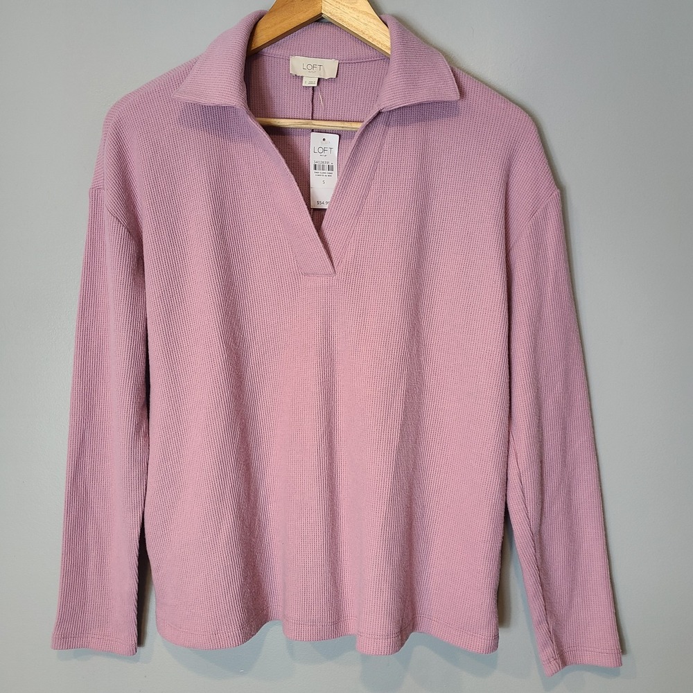 LOFT Women Sweater Size Small Lavender Purple Thermal Sweater Waffle Knit New